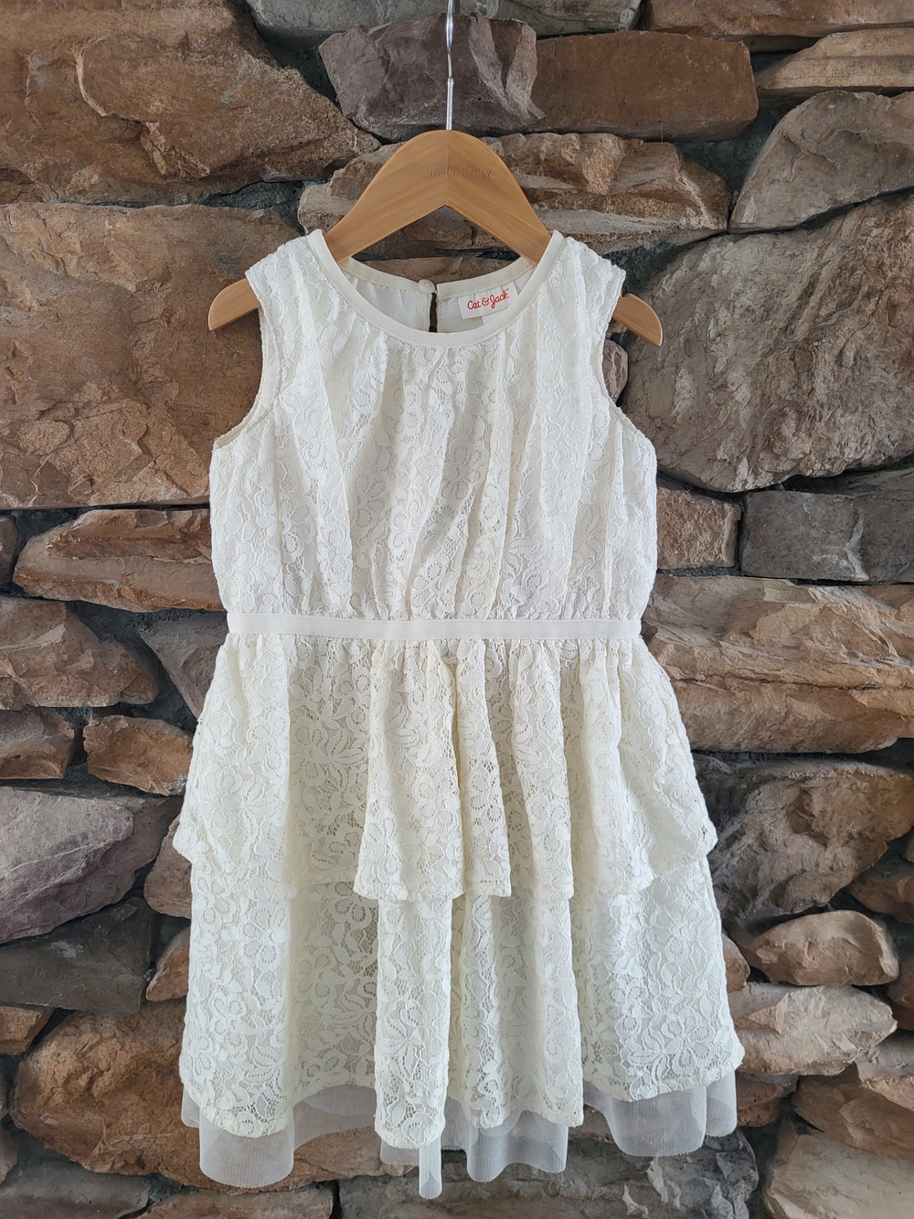 Cat & Jack White Lace Tiered Girls' Dress Size 5 Boho Cottage Flower Girl